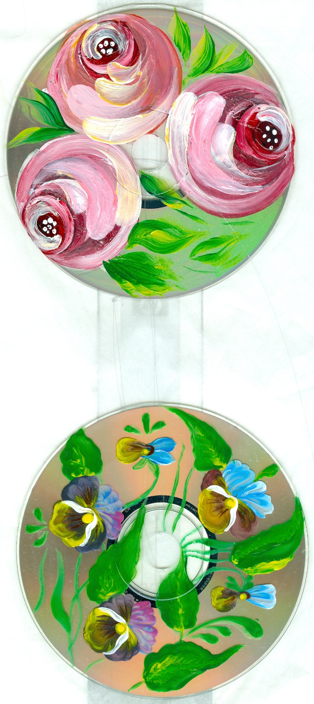 Petrikov painting on CDs, acrylic
